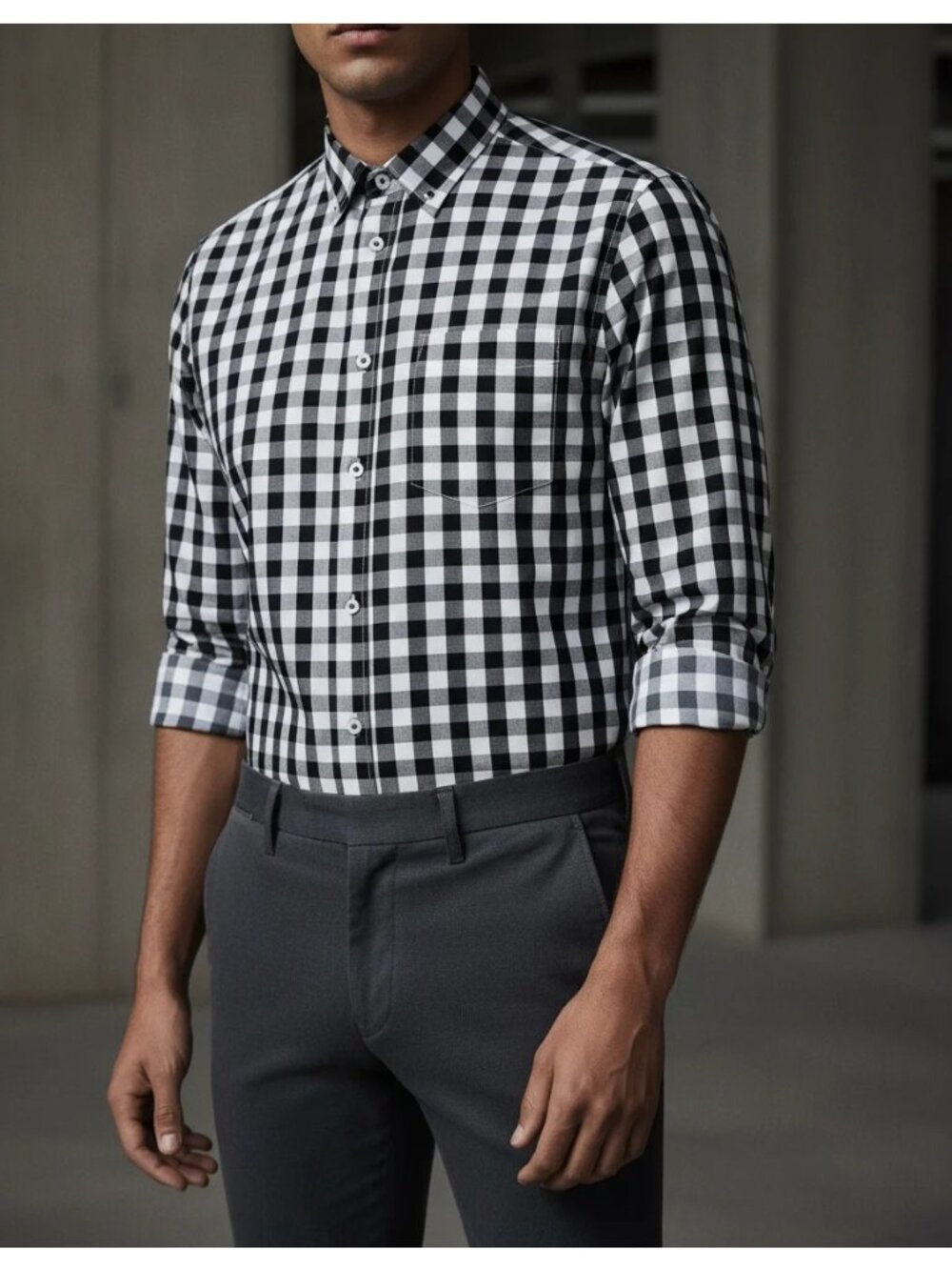 J.Crew Gingham Shirt Secret Wash Classic Fit Mens Size L Navy White Long Sleeve
